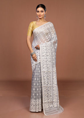 Grey Jamdani Cotton Saree Without Blouse Piece