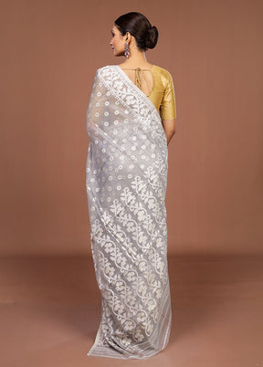 Grey Jamdani Cotton Saree Without Blouse Piece