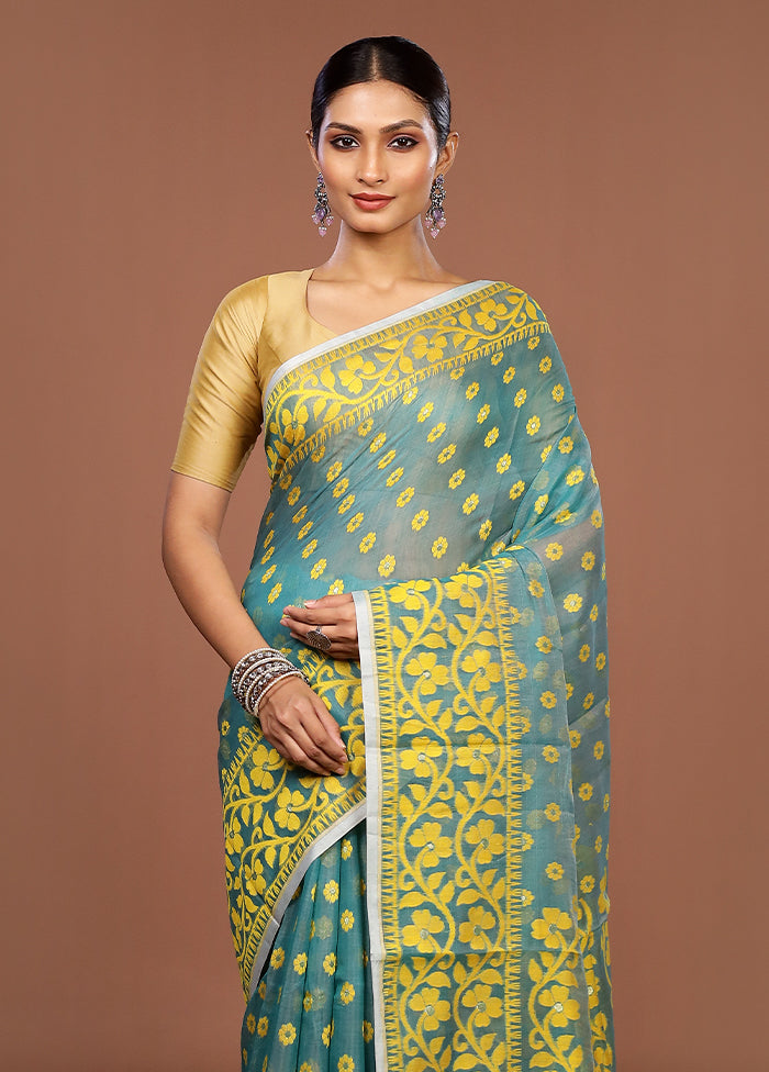 Green Jamdani Cotton Saree Without Blouse Piece