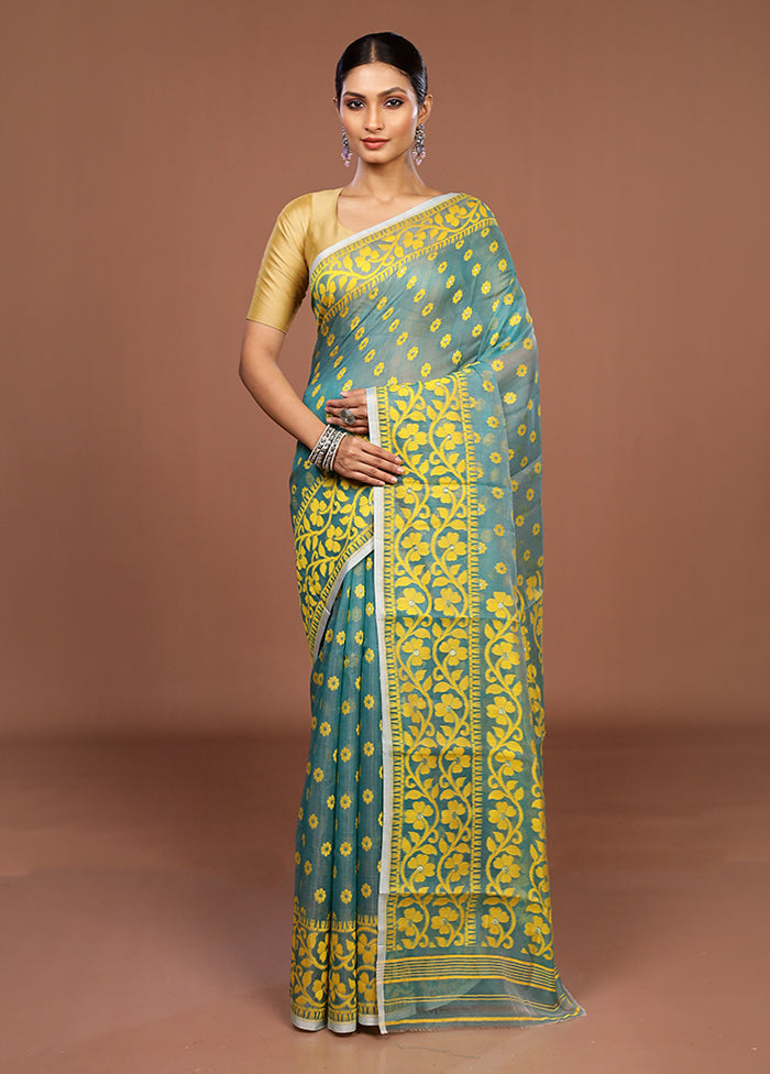 Green Jamdani Cotton Saree Without Blouse Piece