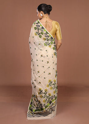 Cream Jamdani Cotton Saree Without Blouse Piece