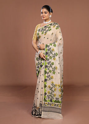Cream Jamdani Cotton Saree Without Blouse Piece