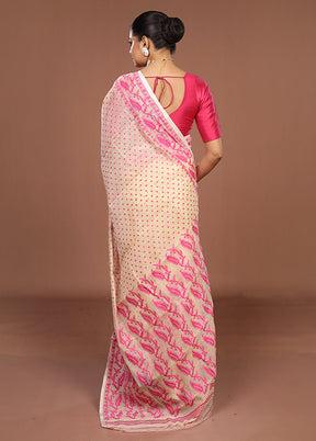Cream Jamdani Cotton Saree Without Blouse Piece