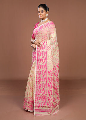 Cream Jamdani Cotton Saree Without Blouse Piece