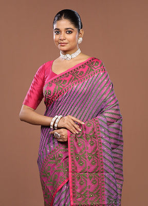 Purple Jamdani Cotton Saree Without Blouse Piece