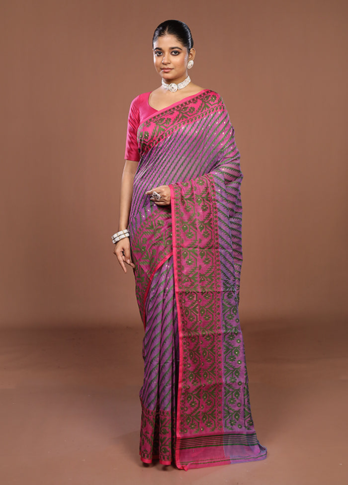 Purple Jamdani Cotton Saree Without Blouse Piece
