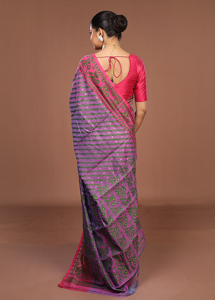 Purple Jamdani Cotton Saree Without Blouse Piece