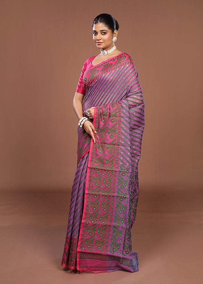 Purple Jamdani Cotton Saree Without Blouse Piece