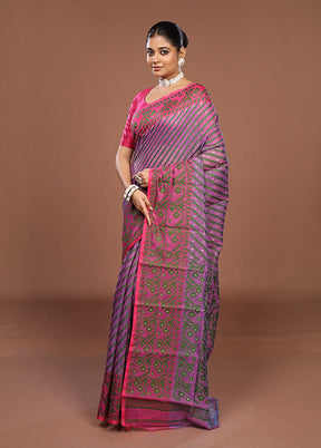 Purple Jamdani Cotton Saree Without Blouse Piece