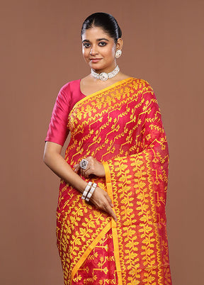 Pink Jamdani Cotton Saree Without Blouse Piece