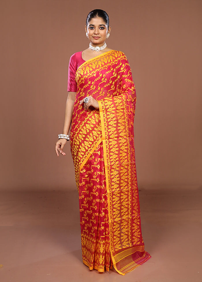 Pink Jamdani Cotton Saree Without Blouse Piece