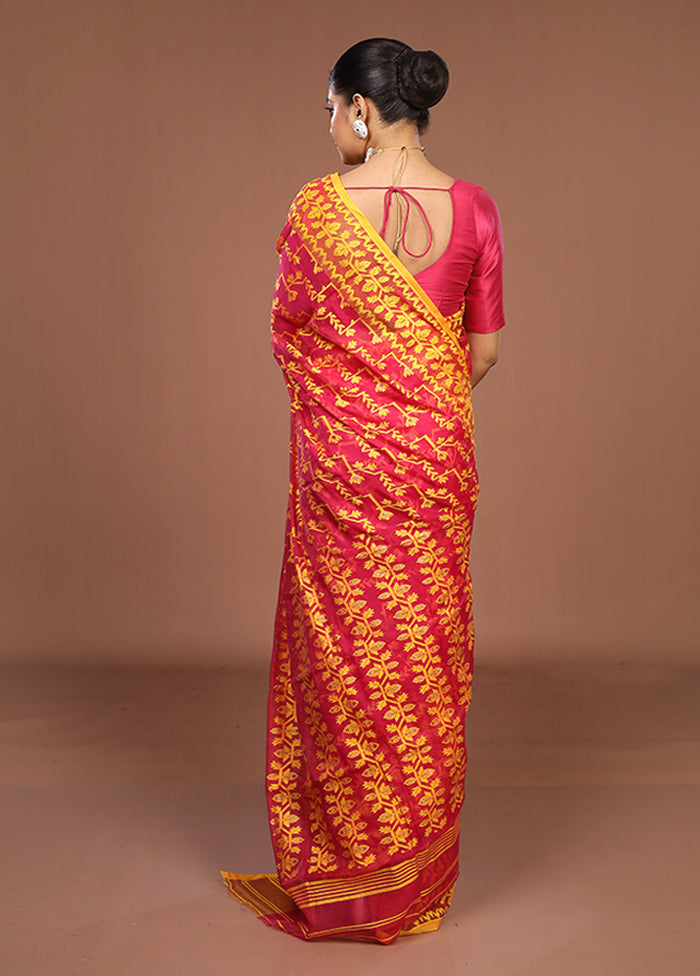 Pink Jamdani Cotton Saree Without Blouse Piece
