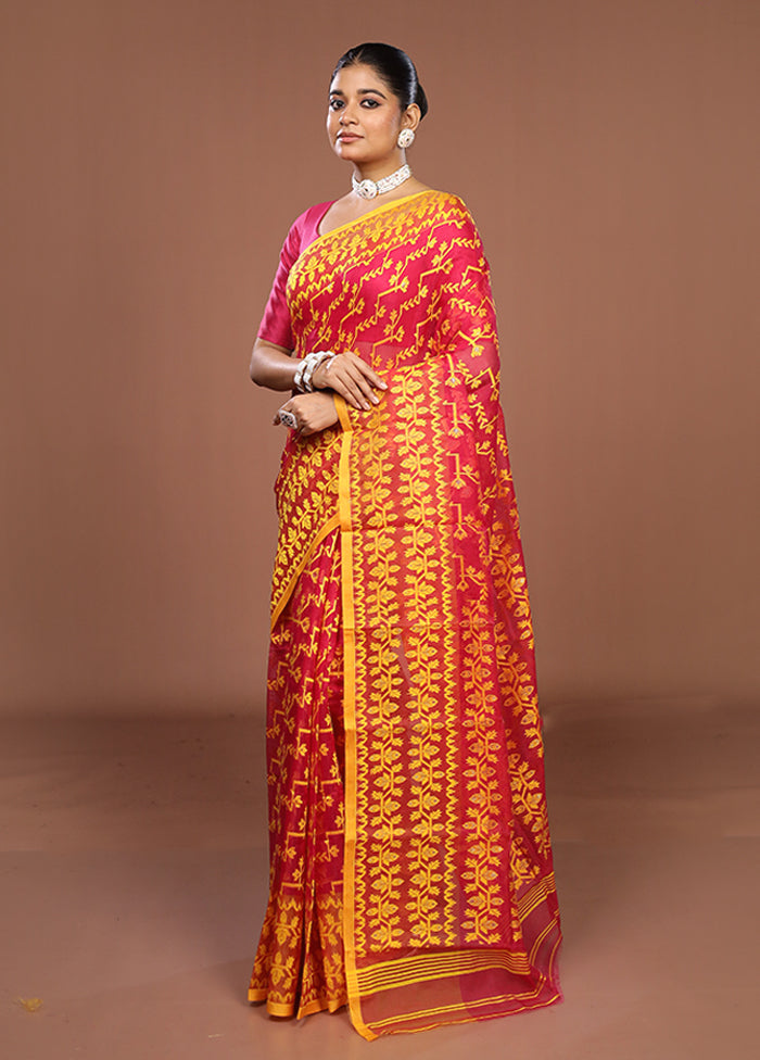 Pink Jamdani Cotton Saree Without Blouse Piece
