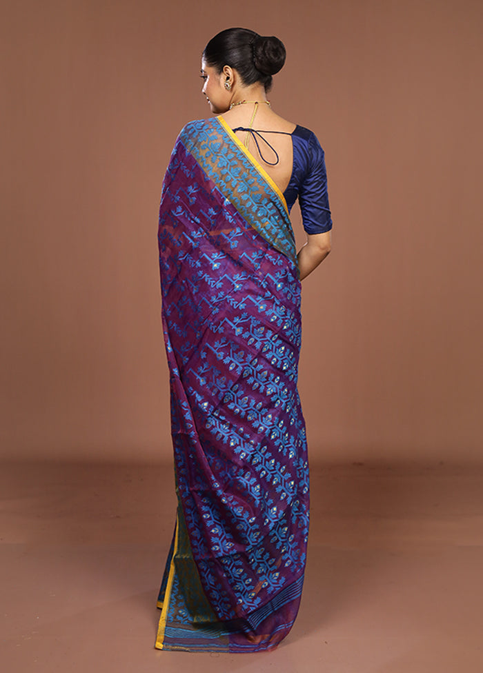 Purple Jamdani Cotton Saree Without Blouse Piece