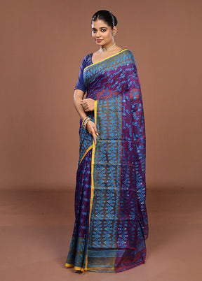 Purple Jamdani Cotton Saree Without Blouse Piece