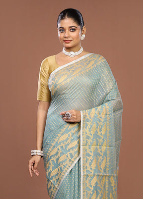 Blue Jamdani Cotton Saree Without Blouse Piece