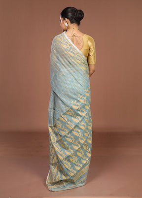 Blue Jamdani Cotton Saree Without Blouse Piece