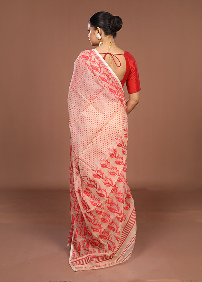 Cream Jamdani Cotton Saree Without Blouse Piece