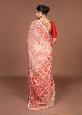Cream Jamdani Cotton Saree Without Blouse Piece