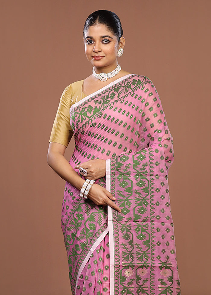 Pink Jamdani Cotton Saree Without Blouse Piece