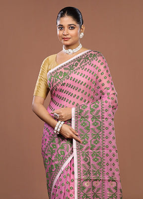 Pink Jamdani Cotton Saree Without Blouse Piece