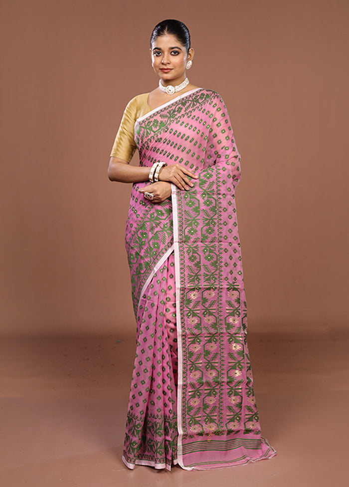 Pink Jamdani Cotton Saree Without Blouse Piece