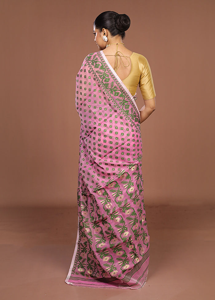 Pink Jamdani Cotton Saree Without Blouse Piece