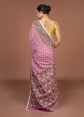 Pink Jamdani Cotton Saree Without Blouse Piece
