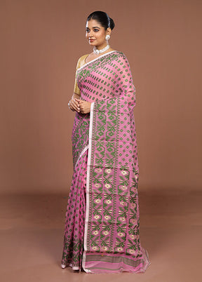 Pink Jamdani Cotton Saree Without Blouse Piece