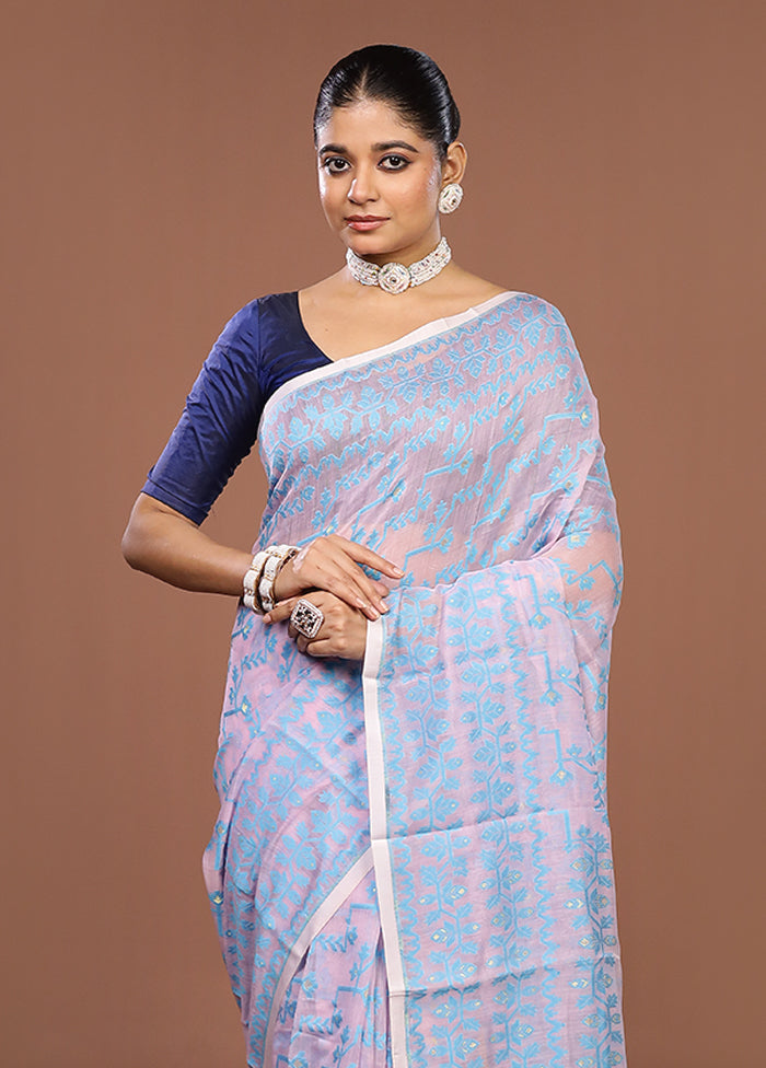 Pink Jamdani Cotton Saree Without Blouse Piece