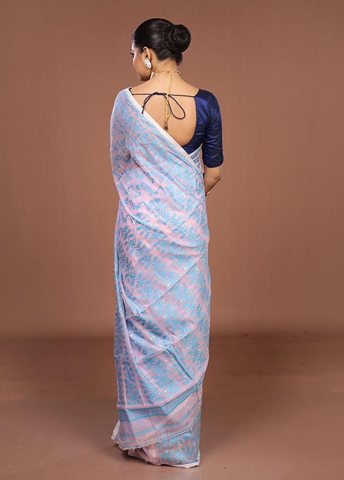 Pink Jamdani Cotton Saree Without Blouse Piece