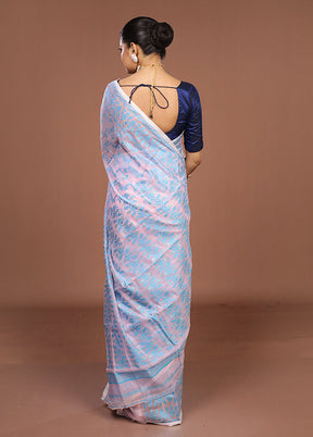 Pink Jamdani Cotton Saree Without Blouse Piece