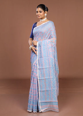 Pink Jamdani Cotton Saree Without Blouse Piece