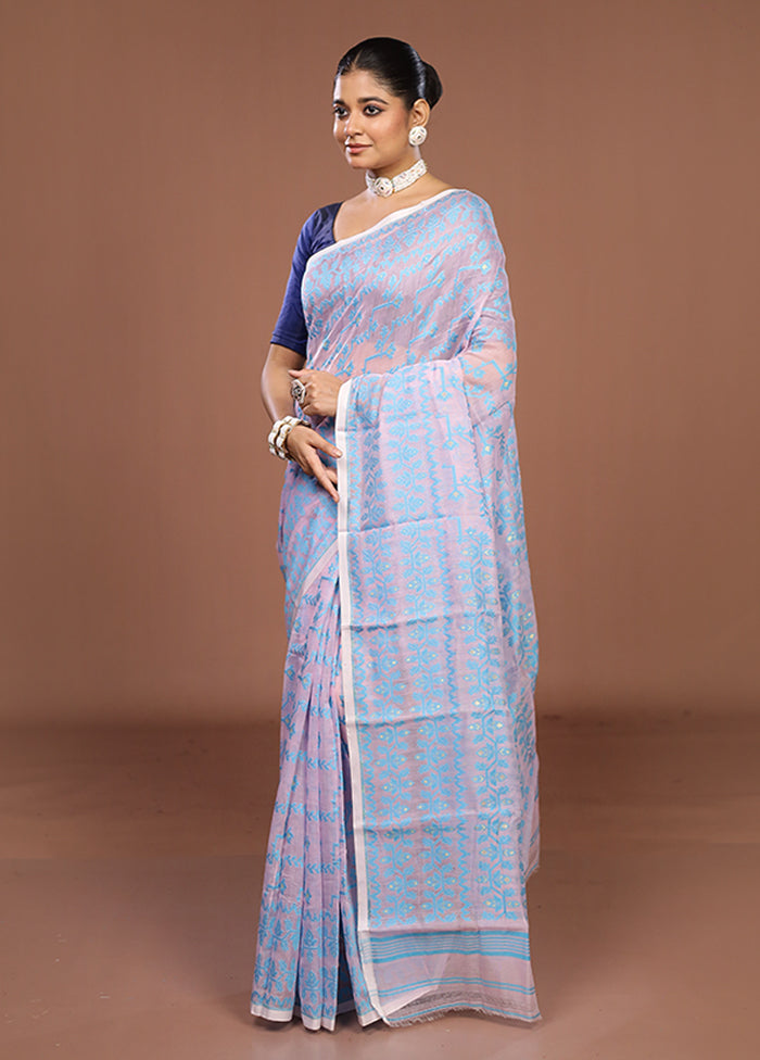 Pink Jamdani Cotton Saree Without Blouse Piece