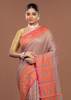 Grey Jamdani Cotton Saree Without Blouse Piece