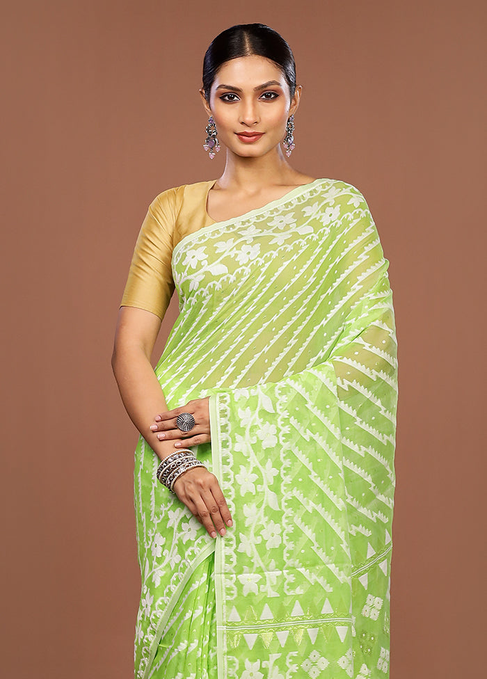 Green Jamdani Cotton Saree Without Blouse Piece
