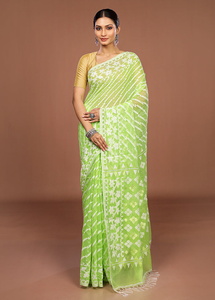 Green Jamdani Cotton Saree Without Blouse Piece