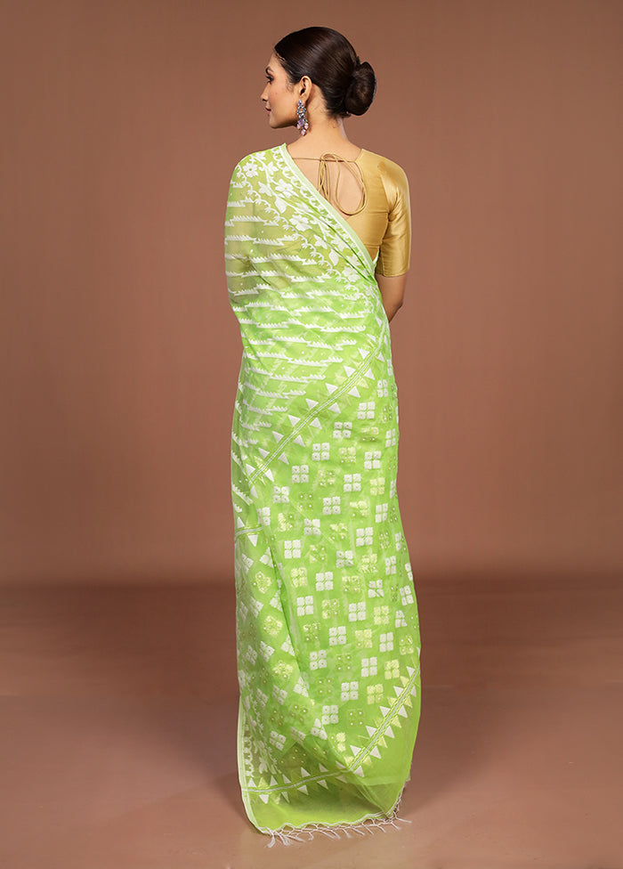 Green Jamdani Cotton Saree Without Blouse Piece
