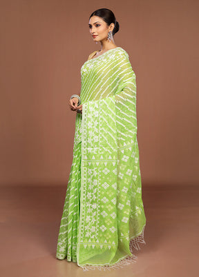 Green Jamdani Cotton Saree Without Blouse Piece