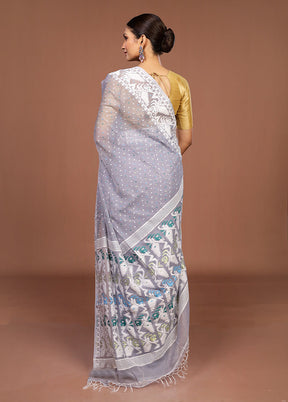 Grey Matka Silk Saree With Blouse Piece