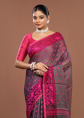 Black Jamdani Cotton Saree Without Blouse Piece