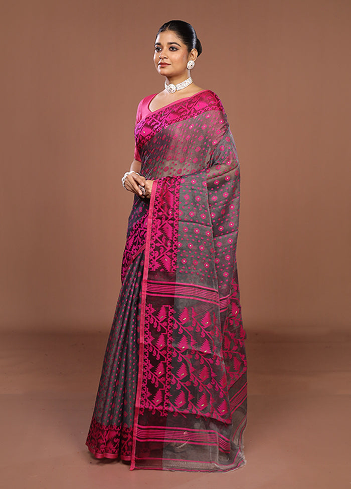 Black Jamdani Cotton Saree Without Blouse Piece
