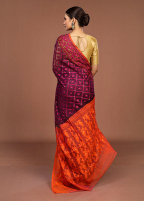 Maroon Jamdani Cotton Saree Without Blouse Piece