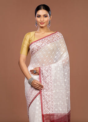 Maroon Jamdani Cotton Saree Without Blouse Piece