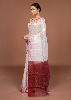 Maroon Jamdani Cotton Saree Without Blouse Piece