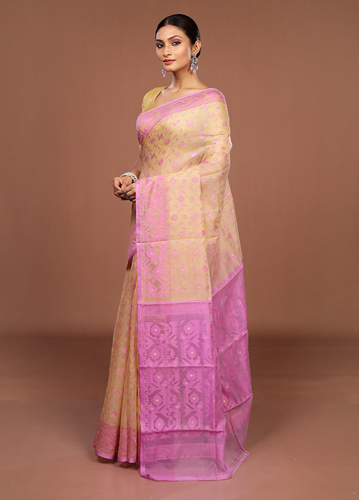 Cream Jamdani Cotton Saree Without Blouse Piece