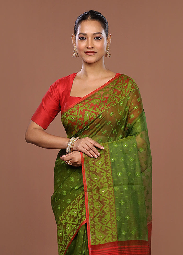 Green Jamdani Cotton Saree Without Blouse Piece