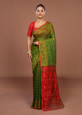Green Jamdani Cotton Saree Without Blouse Piece