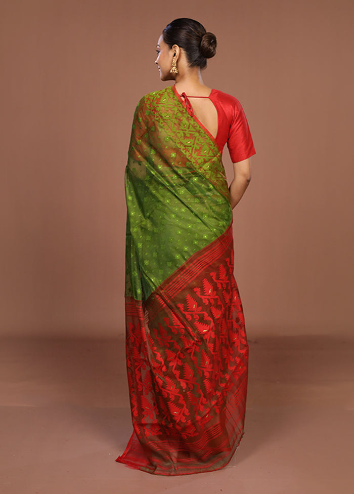 Green Jamdani Cotton Saree Without Blouse Piece