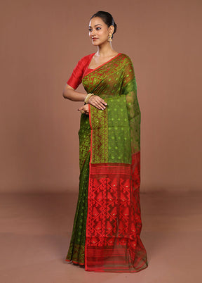 Green Jamdani Cotton Saree Without Blouse Piece